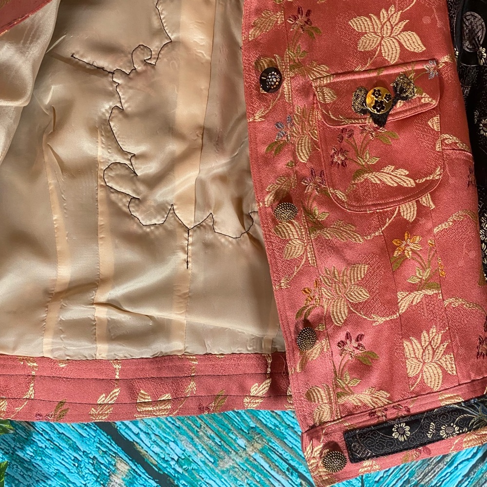 Refash Studios Upcycled Art Pink Button Down Gold… - image 7